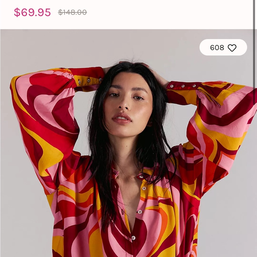 Free People Red and Pink Swirl Blouse